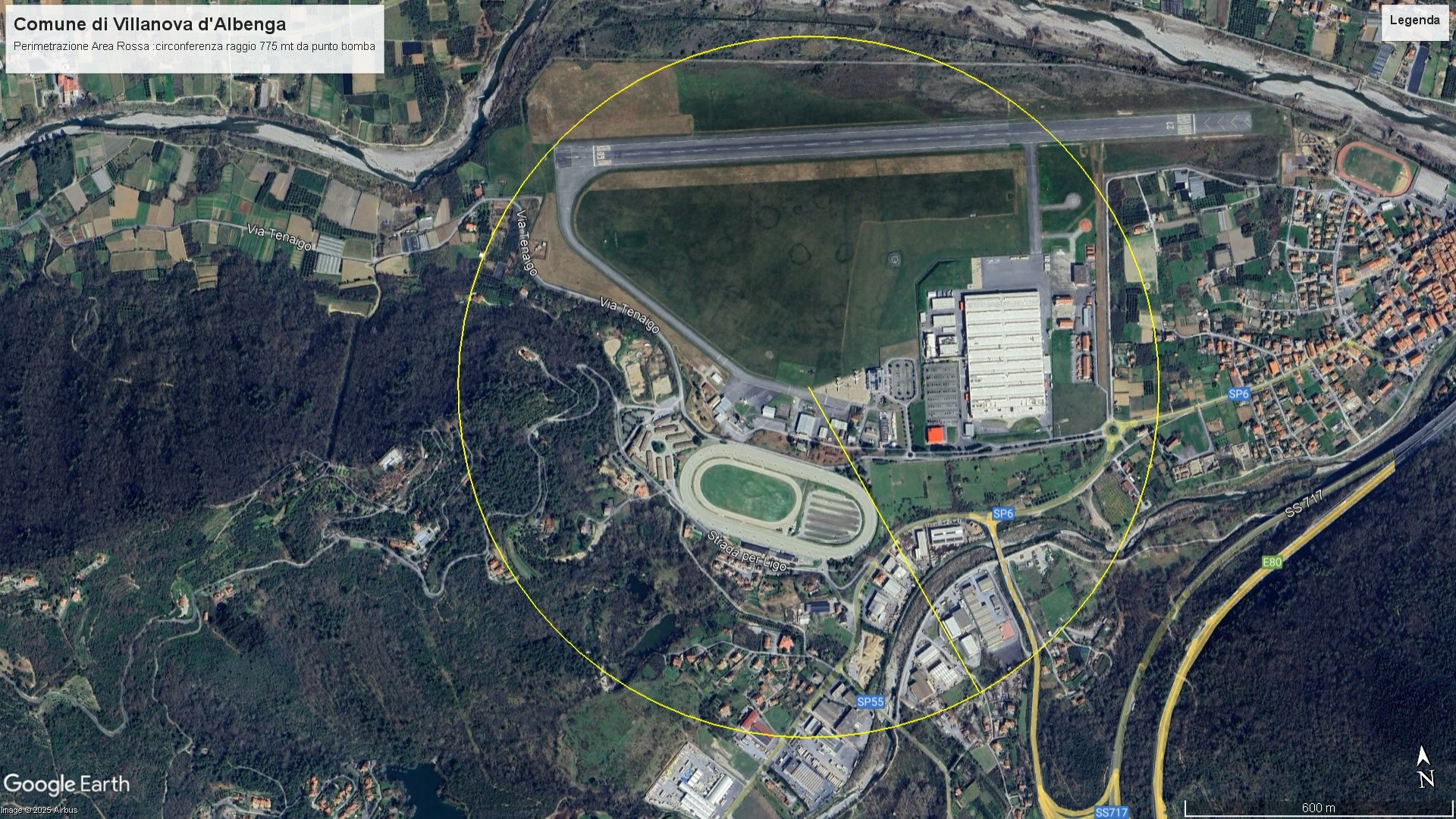 Area rossa interessata dalle operazioni di bonifica