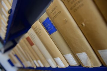 Dettaglio di uno scaffale con libri
